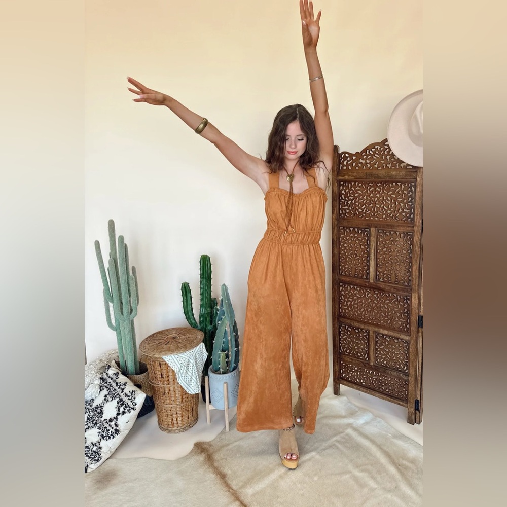 Faux suede Camel Jumpsuit